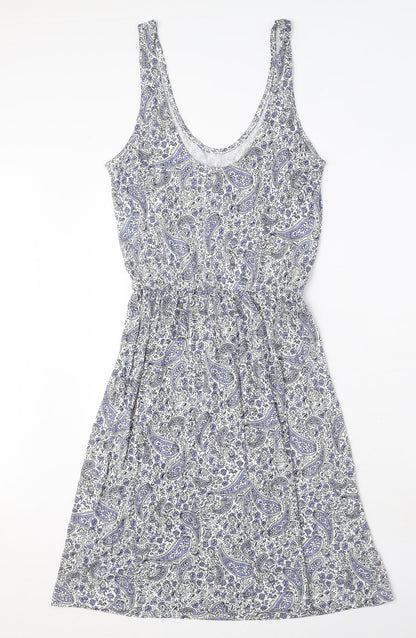 H&M Womens White Paisley Viscose Tank Dress Size XS Scoop Neck Pullover