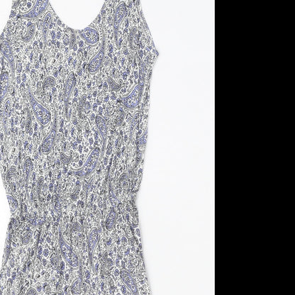 H&M Womens White Paisley Viscose Tank Dress Size XS Scoop Neck Pullover