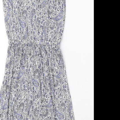 H&M Womens White Paisley Viscose Tank Dress Size XS Scoop Neck Pullover