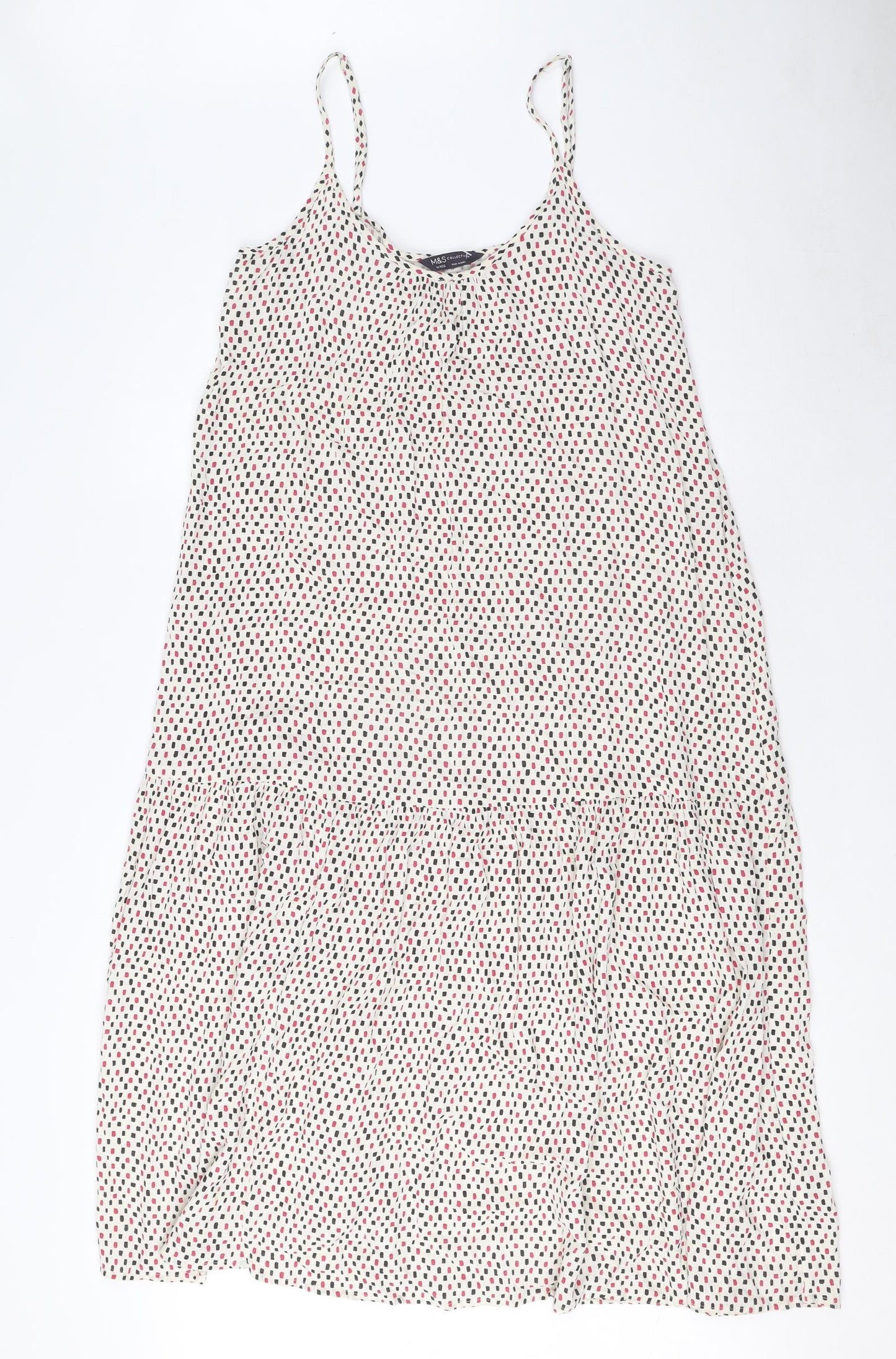 Marks and Spencer Womens Ivory Geometric Viscose Tank Dress Size 10 Round Neck Pullover
