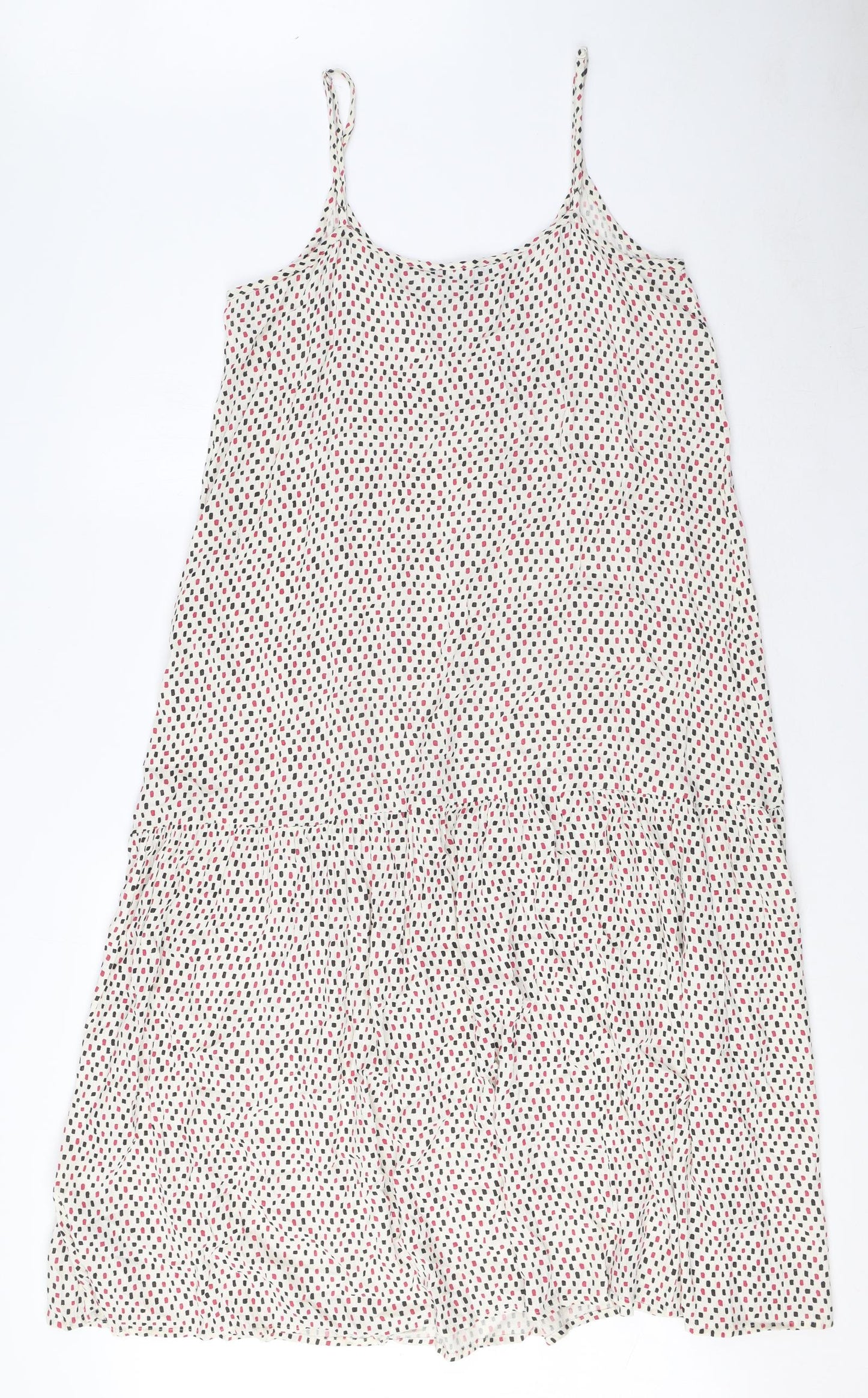 Marks and Spencer Womens Ivory Geometric Viscose Tank Dress Size 10 Round Neck Pullover