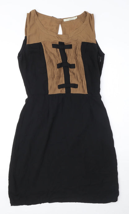 Grace & Mila Womens Black Polyester A-Line Size S Round Neck Zip - Bow Detail