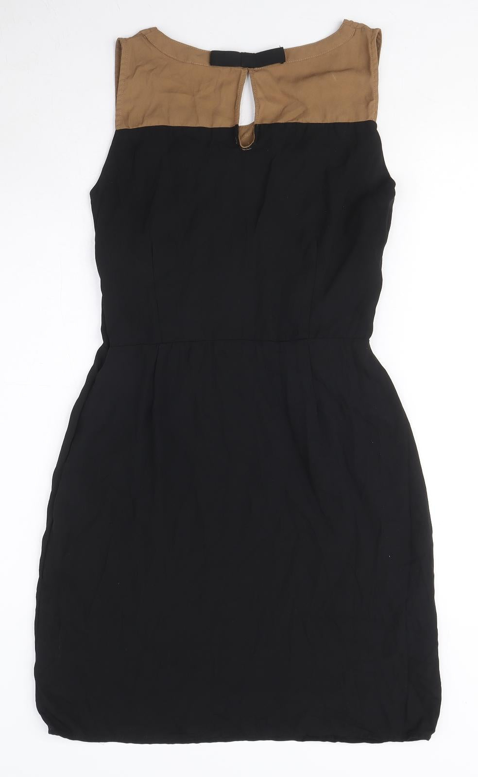 Grace & Mila Womens Black Polyester A-Line Size S Round Neck Zip - Bow Detail