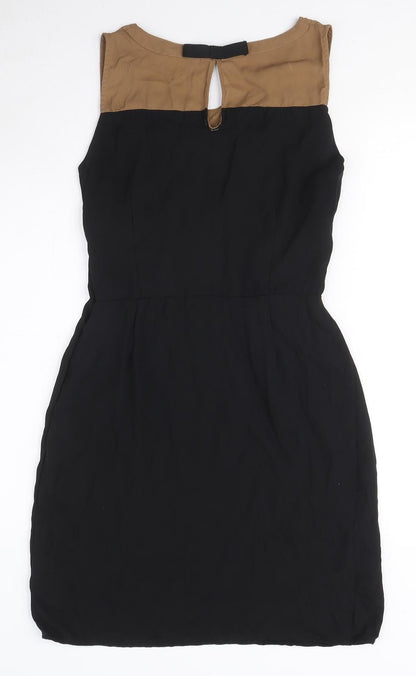 Grace & Mila Womens Black Polyester A-Line Size S Round Neck Zip - Bow Detail