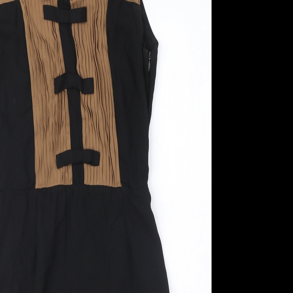 Grace & Mila Womens Black Polyester A-Line Size S Round Neck Zip - Bow Detail