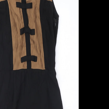 Grace & Mila Womens Black Polyester A-Line Size S Round Neck Zip - Bow Detail