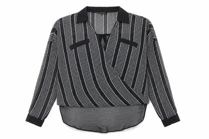 Warehouse Womens Black Geometric Polyester Wrap Blouse Size 8 V-Neck