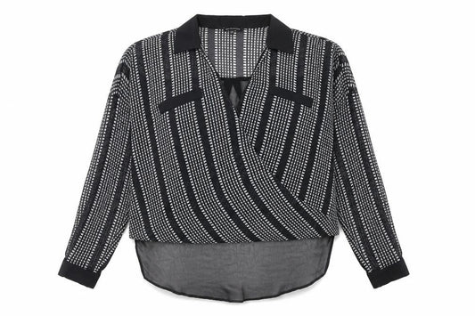Warehouse Womens Black Geometric Polyester Wrap Blouse Size 8 V-Neck