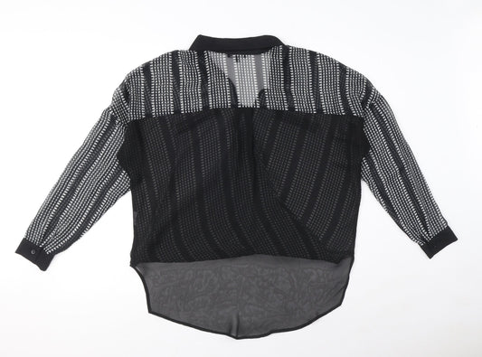 Warehouse Womens Black Geometric Polyester Wrap Blouse Size 8 V-Neck