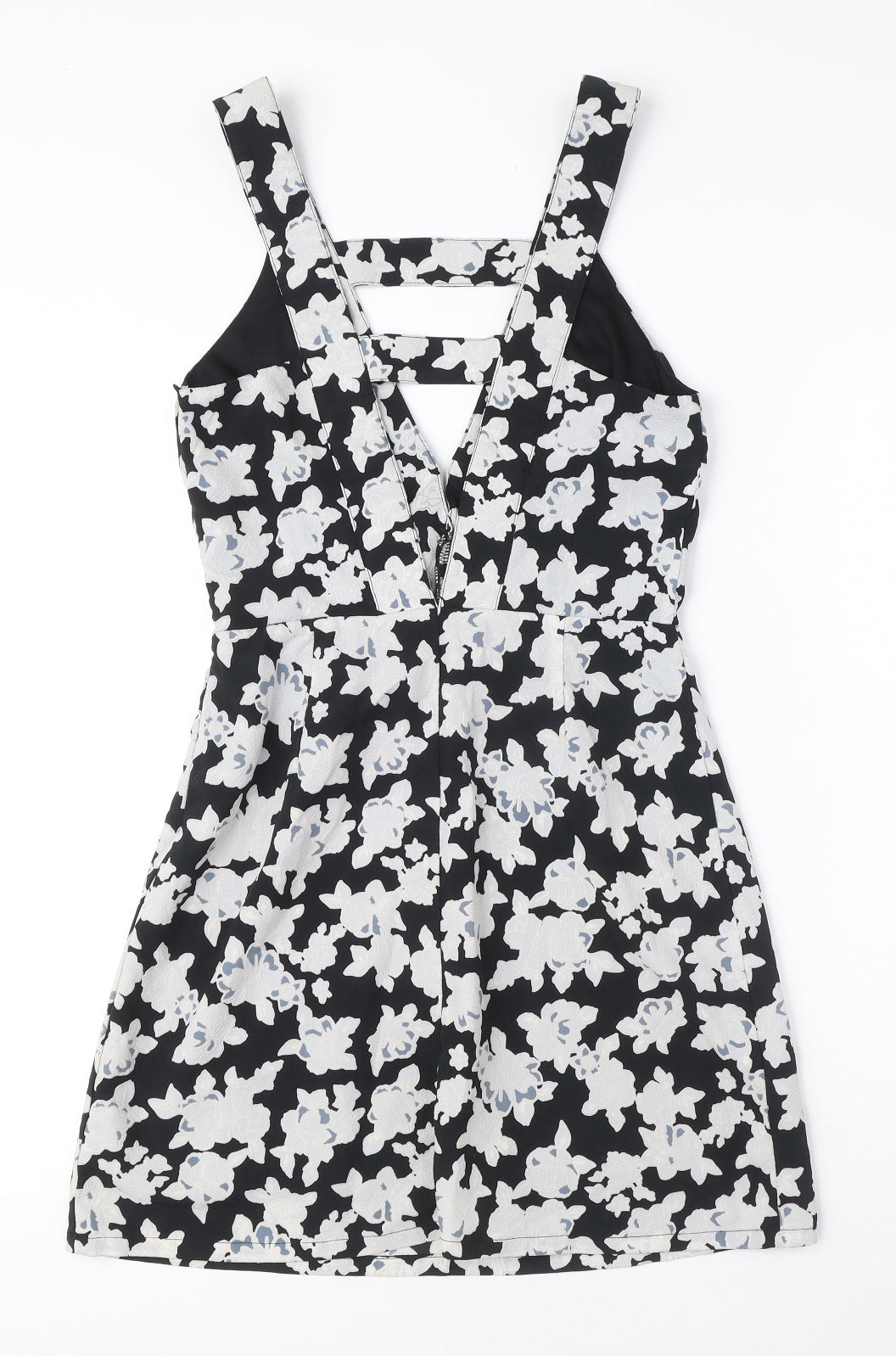 Missguided Womens Black Floral Polyester A-Line Size 8 V-Neck Zip - Cut Out Detail