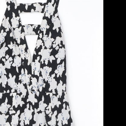 Missguided Womens Black Floral Polyester A-Line Size 8 V-Neck Zip - Cut Out Detail