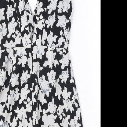 Missguided Womens Black Floral Polyester A-Line Size 8 V-Neck Zip - Cut Out Detail