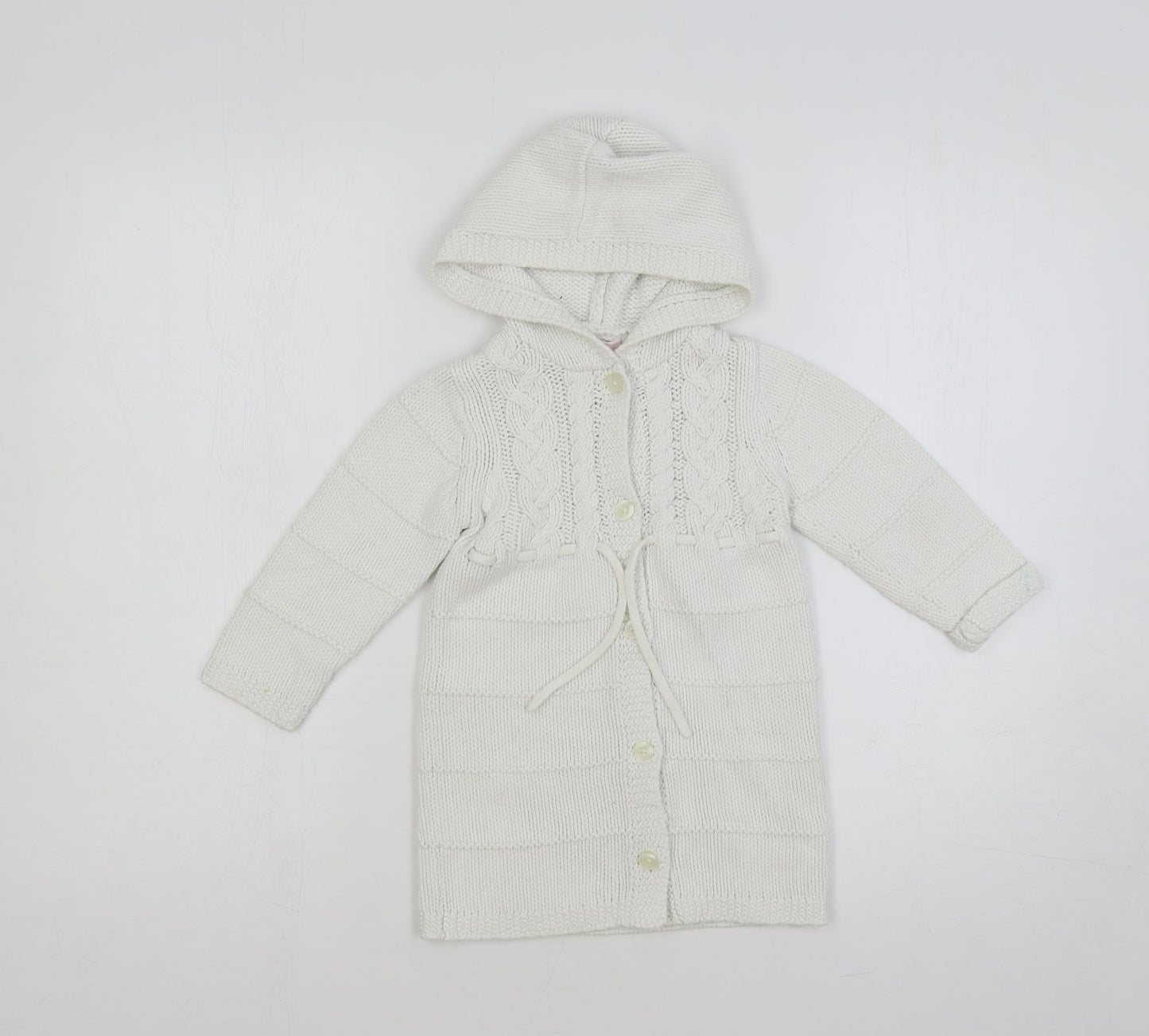 Janie and Jack Girls White Round Neck Cotton Cardigan Jumper Size 2 Years Button - Hooded
