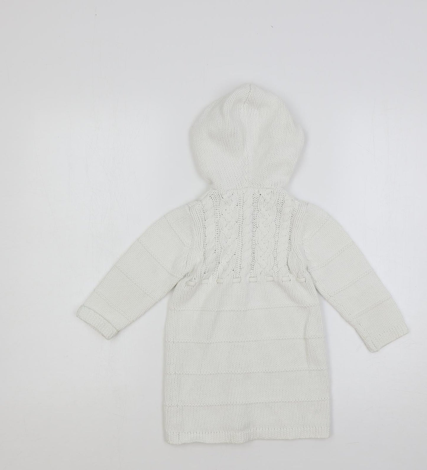 Janie and Jack Girls White Round Neck Cotton Cardigan Jumper Size 2 Years Button - Hooded