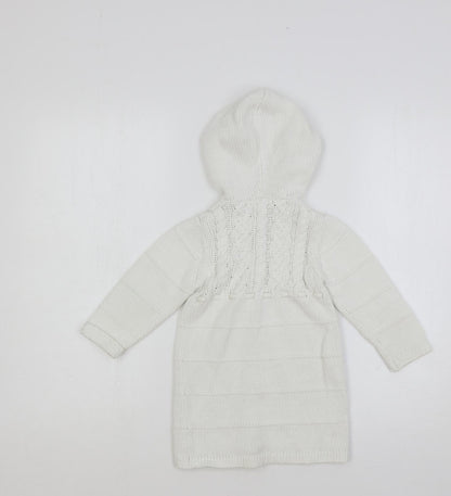 Janie and Jack Girls White Round Neck Cotton Cardigan Jumper Size 2 Years Button - Hooded