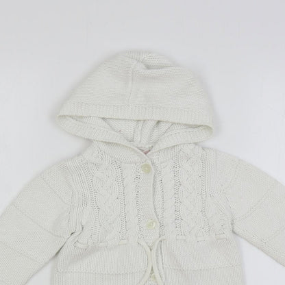 Janie and Jack Girls White Round Neck Cotton Cardigan Jumper Size 2 Years Button - Hooded