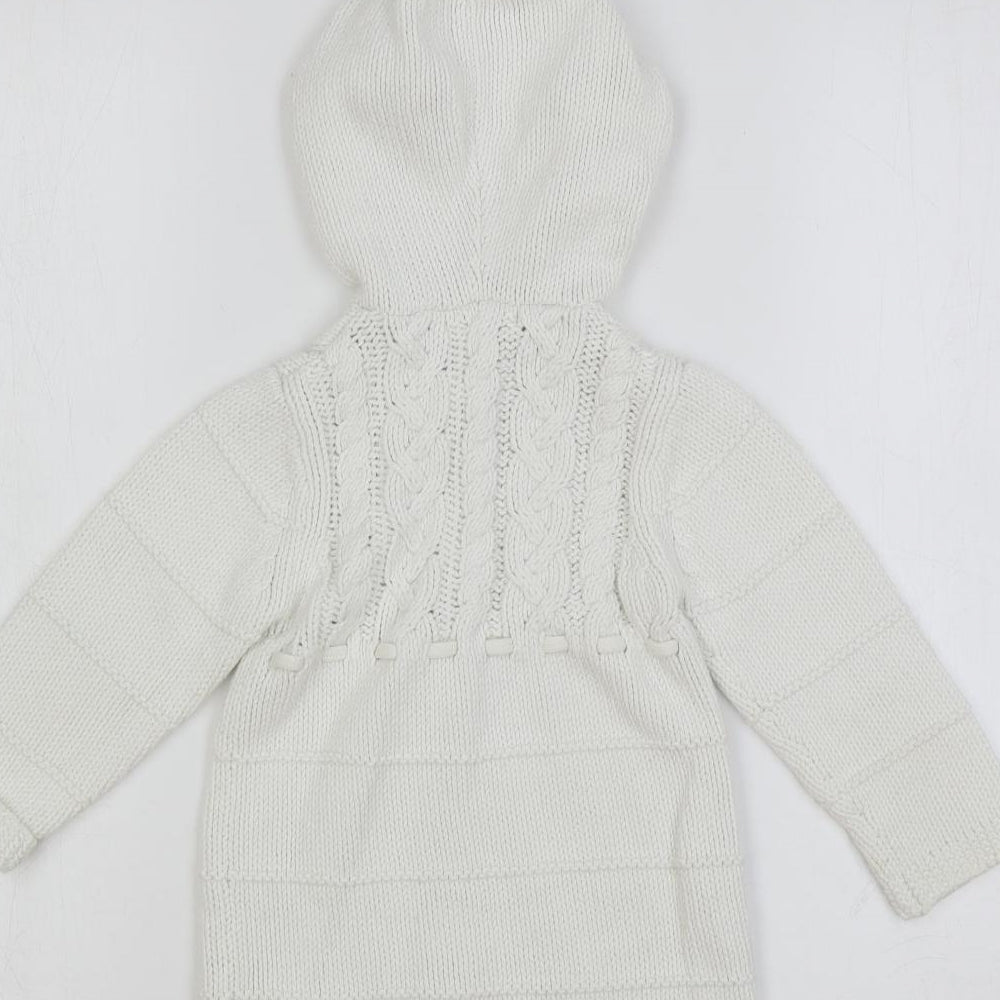 Janie and Jack Girls White Round Neck Cotton Cardigan Jumper Size 2 Years Button - Hooded