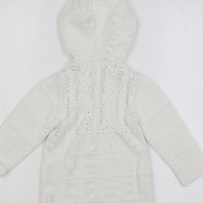 Janie and Jack Girls White Round Neck Cotton Cardigan Jumper Size 2 Years Button - Hooded