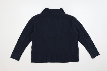 Natura Womens Blue Collared Polyester Pullover Jumper Size S