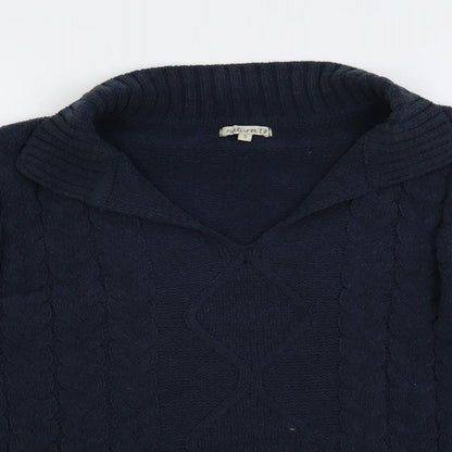 Natura Womens Blue Collared Polyester Pullover Jumper Size S