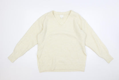 H&M Womens Ivory V-Neck Polyester Pullover Jumper Size XS