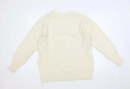 H&M Womens Ivory V-Neck Polyester Pullover Jumper Size XS