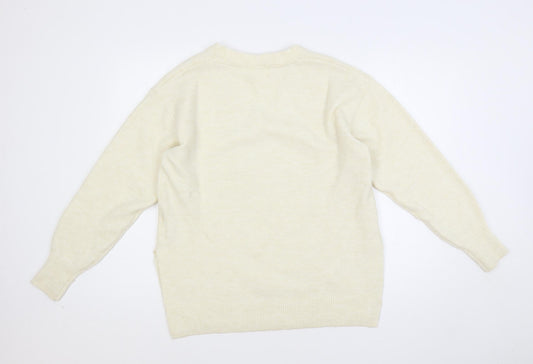 H&M Womens Ivory V-Neck Polyester Pullover Jumper Size XS