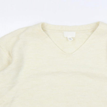 H&M Womens Ivory V-Neck Polyester Pullover Jumper Size XS
