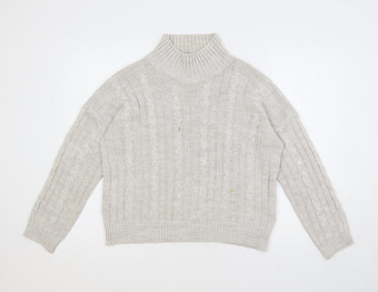 Luluna London Womens Grey Mock Neck Acrylic Pullover Jumper Size M