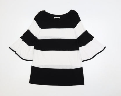 monari Womens Black Boat Neck Striped Viscose Pullover Jumper Size 12