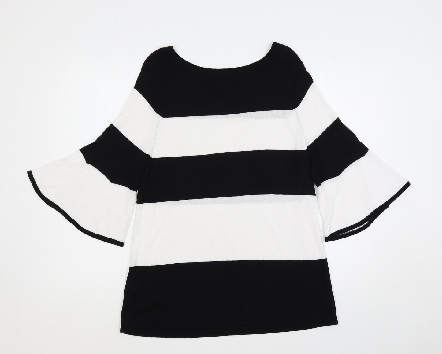 monari Womens Black Boat Neck Striped Viscose Pullover Jumper Size 12