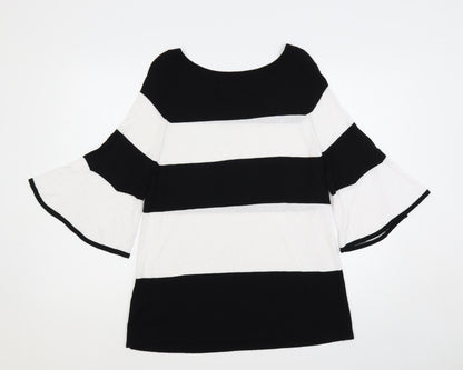 monari Womens Black Boat Neck Striped Viscose Pullover Jumper Size 12