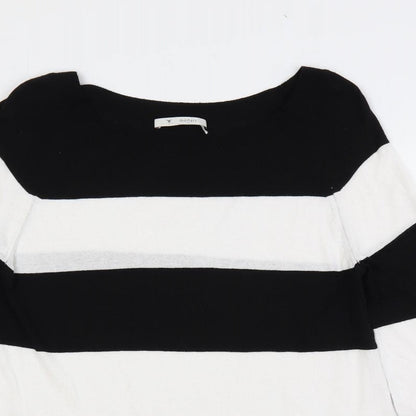 monari Womens Black Boat Neck Striped Viscose Pullover Jumper Size 12