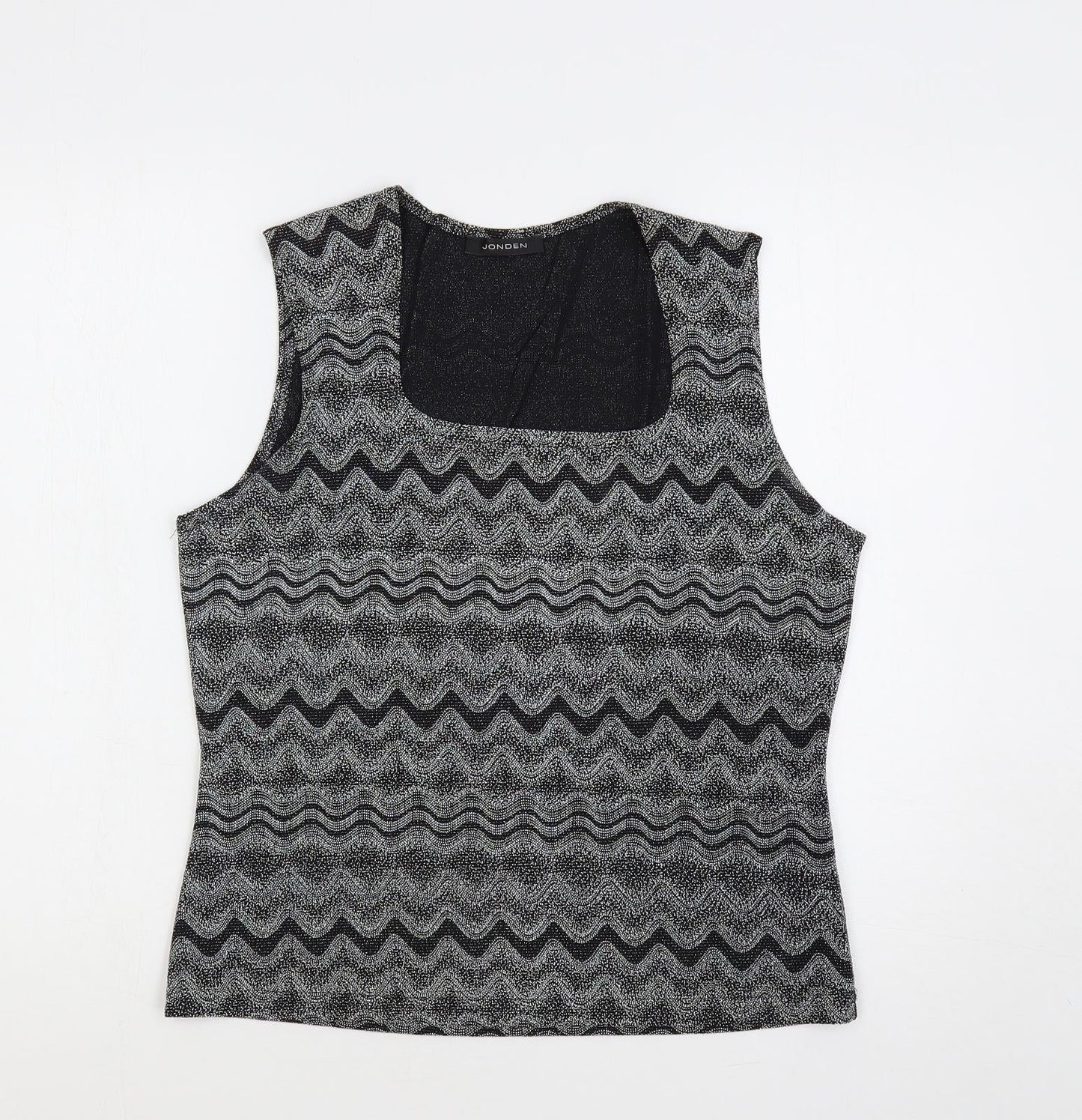 Jonden Womens Grey Geometric Nylon Basic Tank Size L Square Neck