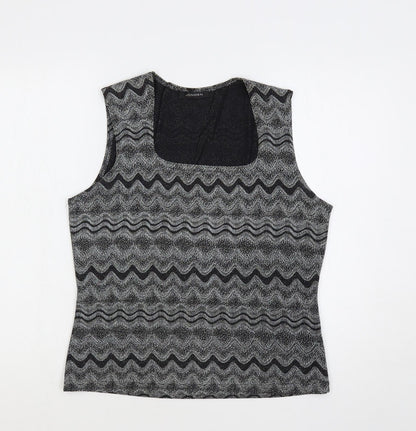 Jonden Womens Grey Geometric Nylon Basic Tank Size L Square Neck