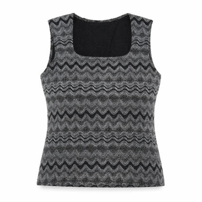 Jonden Womens Grey Geometric Nylon Basic Tank Size L Square Neck