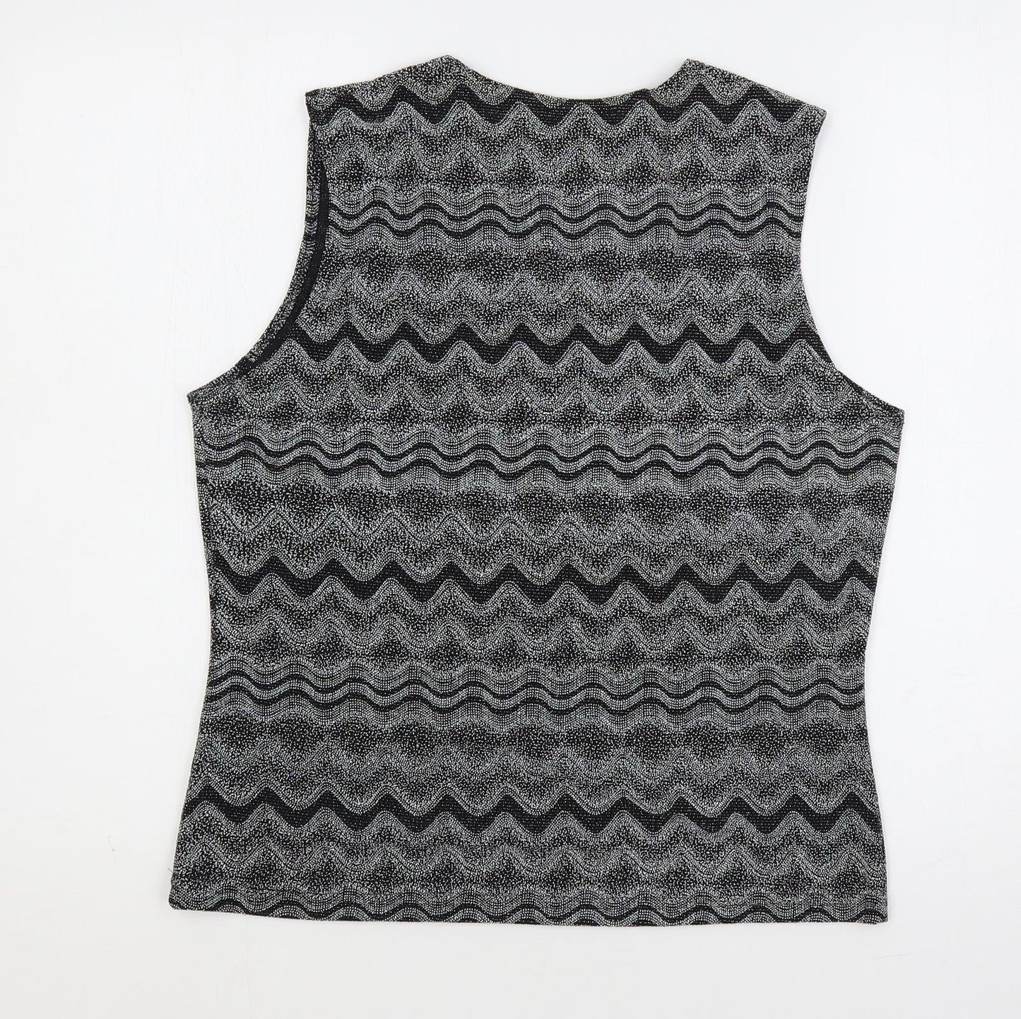 Jonden Womens Grey Geometric Nylon Basic Tank Size L Square Neck
