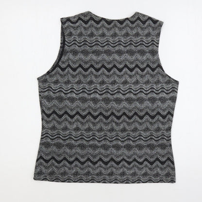 Jonden Womens Grey Geometric Nylon Basic Tank Size L Square Neck