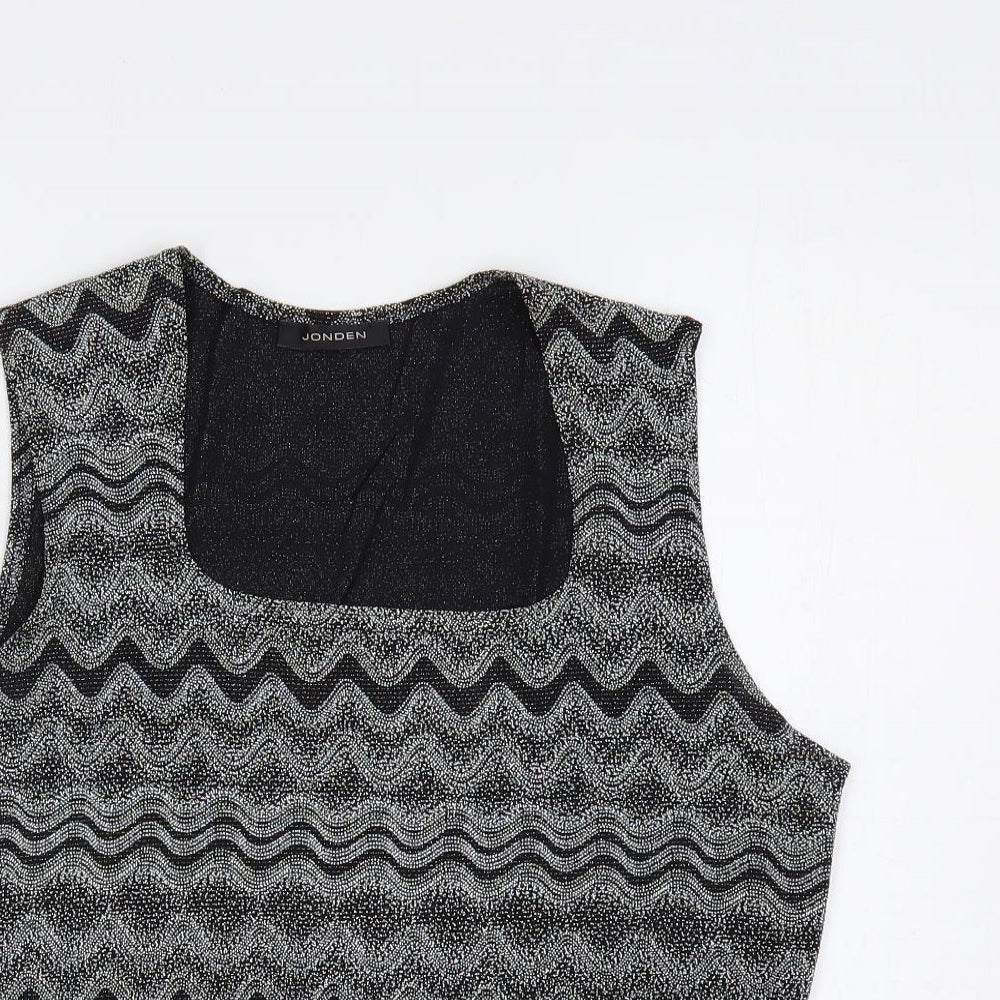 Jonden Womens Grey Geometric Nylon Basic Tank Size L Square Neck