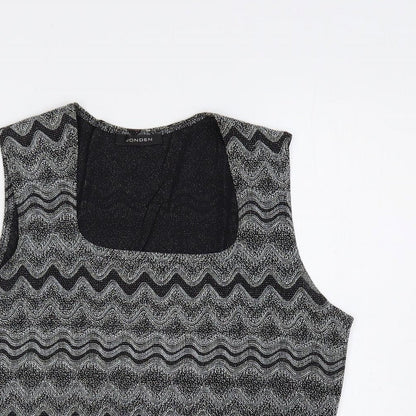 Jonden Womens Grey Geometric Nylon Basic Tank Size L Square Neck