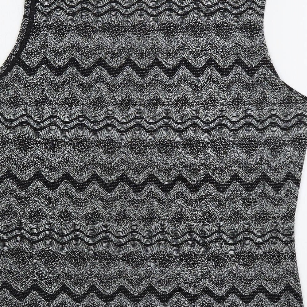 Jonden Womens Grey Geometric Nylon Basic Tank Size L Square Neck