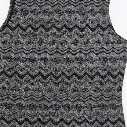 Jonden Womens Grey Geometric Nylon Basic Tank Size L Square Neck
