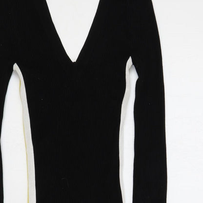 Miss Selfridge Womens Black Viscose Jumper Dress Size 6 V-Neck Pullover - Ribbed Side Stripe
