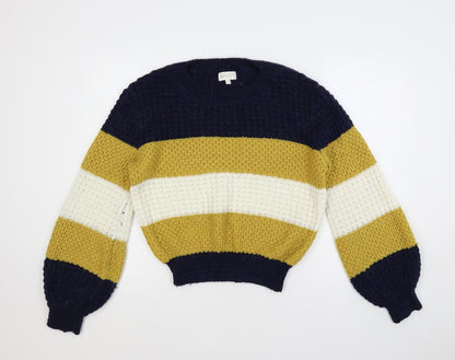 Apricot Womens Multicoloured Crew Neck Striped Acrylic Pullover Jumper Size 14