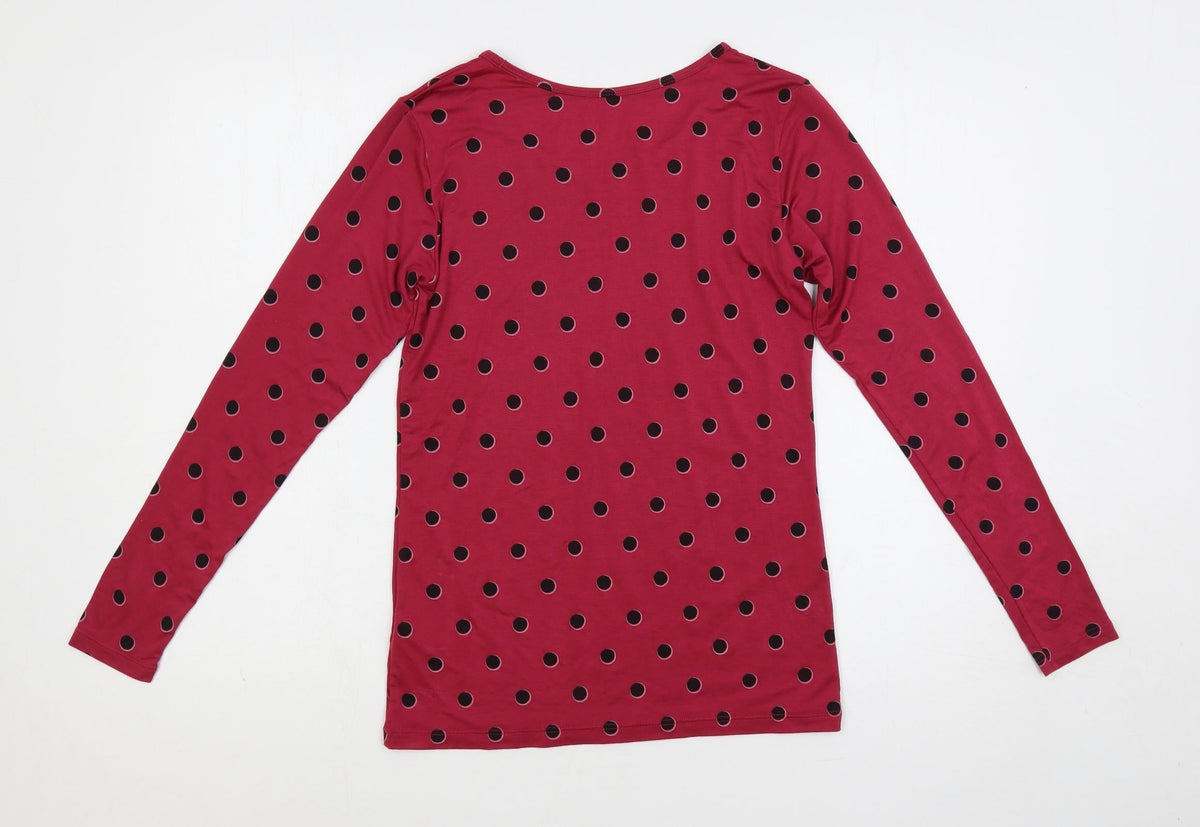 Uniqlopi Womens Pink Polka Dot Polyester Basic T-Shirt Size S Boat Neck