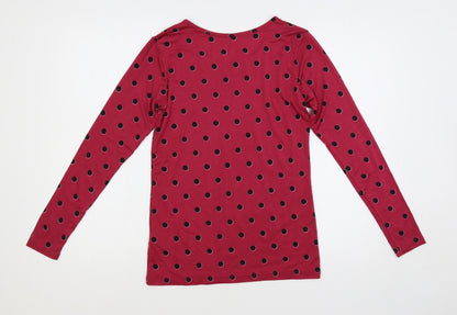Uniqlopi Womens Pink Polka Dot Polyester Basic T-Shirt Size S Boat Neck