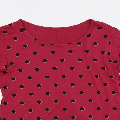 Uniqlopi Womens Pink Polka Dot Polyester Basic T-Shirt Size S Boat Neck