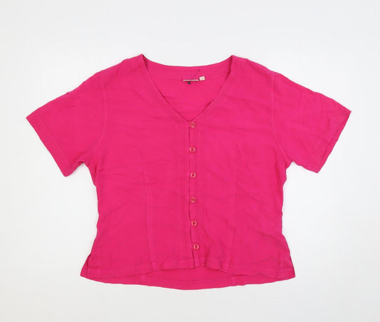 EAST Womens Pink Viscose Basic Button-Up Size 16 V-Neck