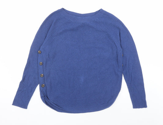 John Lewis Womens Blue Boat Neck Nylon Pullover Jumper Size 16 - Button Detail On Sides