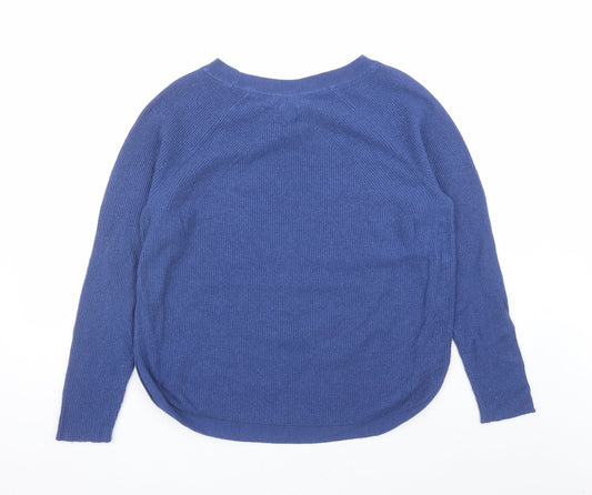 John Lewis Womens Blue Boat Neck Nylon Pullover Jumper Size 16 - Button Detail On Sides